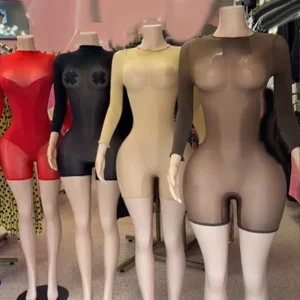 2026 Spring Summer Women Bodycon Jumpsuit Stretch Gloss Oil Shiny Bodysuit Night Playsuit Sexy See Through Mesh Rompers
