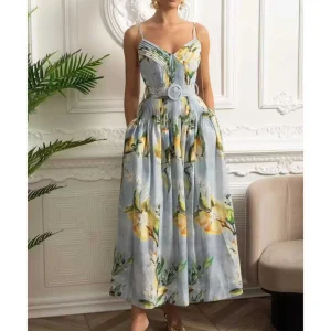Vestidos de mujer verano nuevos estilos con encaje retro impreso de tirantes con temperamento