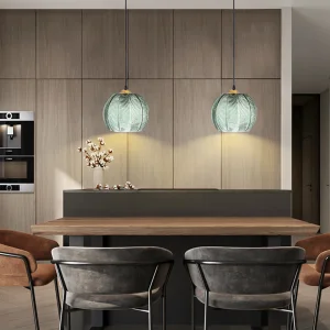 MY-Nordic Postmodern Living Room Dining Room Pendant Light, Creative Simplicity, Dark Green Leaves, LED Hotel Study Light