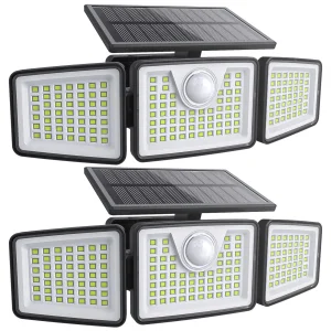 Solar Lights Outdoor, 2pack 448 LED Wall-Mounted Flood Light, Waterproof Solar Street Lights with Motion Sensor and Remote Control for Dusk-to-Dawn