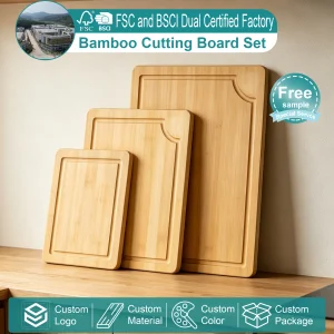 Thick Bamboo Cutting Board Set of 3 Large Wood Chopping Board with Juice Groove Double Sided Reversible Organic Kitchen Board