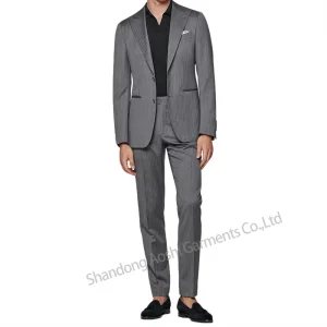 Tailored Men's Hip Lapel Collar Striped Fabric Suit Half Lining