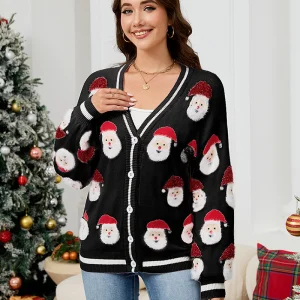 Wholesale Women's Casual Brocade Sweater Cardigan Autumn and Winter New Christmas Sweater