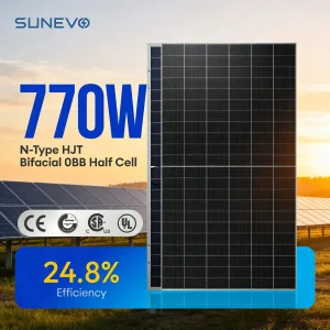 Módulo PV Monocristalino Certificado TUV UL CE 770W con IP68 Caja de Conexiones para Licitación de Proyectos de Energía Solar de Estándar Internacional