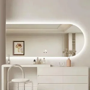 Smart Touch Anti-Fog Bathroom Mirror - Irregular Arc Wall-Mounted with LED Lights
