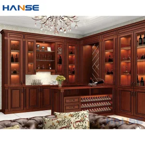 Foshan Factory Custom Solid Wooden Corner Wine Cabinets Furniture Luxury Antique Red Wine Wood Display Cabinet