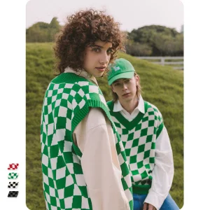 Geometric Sleeveless Male Pullover Tops Fashion V Neck Sweater Vest Manufacture Jacquard Knitted Sweater Unisex Sweaters