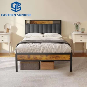 Cama Queen Estofada de Madeira Rústica