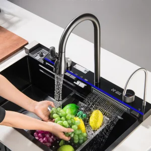 Smart LED Digital Display Kitchen Sink Multifunction Modern Waterfall Stainless Steel Smart Kitchen Sink