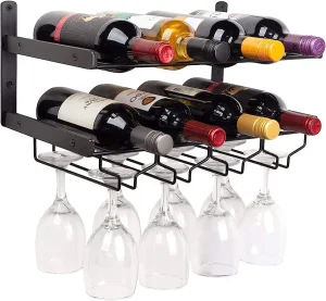 Double Tier Wall Mounted Wine Rack Shelf