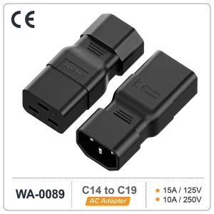 Adaptador AC IEC 320 C14 para C19, Conversor AC Vellcon IEC 15A para 10A, 16A para 10A, Conector de Energia C19 16A para C14 10A para Pud UPS, Cor Preta