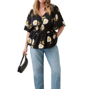 Women's Casual Full-Sleeve Flannel Embroidered Button Front Office Blouse Print Shining Tops Autumn Parties Events Plus Size