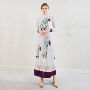 Factory Custom Printed Slim Fit Long Sleeve Pleated Half-Length Loose Long Skirt Printed Suit Casual Women's Wear