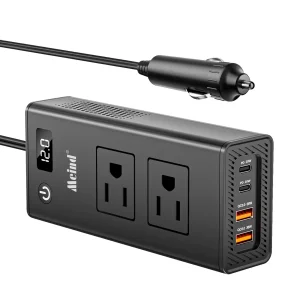 200W Car Power Inverter 12V DC to 110V AC Car Inverter with 4 USB Ports Car Outlet Adapter Power Inverter for Vehicles Car Plug Adapter Outlet for Laptop