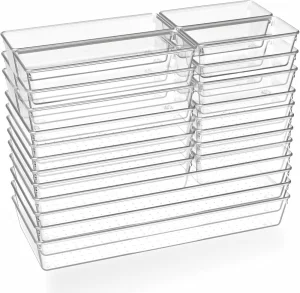 26PCS Caja de Almacenamiento Transparente de Plástico Organizador de Cajones Mini de Acrílico para Maquillaje y Artículos Varios Bandeja de Almacenamiento Clasificada Contenedores de Almacenamiento