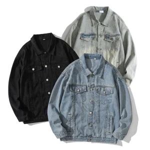 Washed Solid Design Denim Jackets For Men And Women Unisex Casual Street Wearing Loose Design Spring Jean Jackets