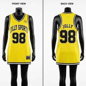 Women's Basketball Jersey Dress GSM Premium Mesh Fabric Yellow Sleeveless Stitched Graphics Custom Basketball Jersey Breathable