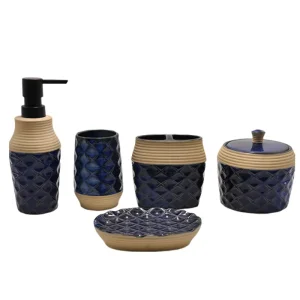 jiashun Navy Blue Embossed Stoneware Bathroom 5 - Piece Set Manufacturer, Exporter