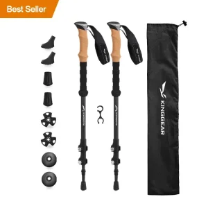 Kinggear Walking Stick Carbon Fiber 100% Collapsible Trekking Pole Nordic Telescopic Hiking Pole with Flip Lock
