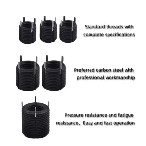 Inserções de Rosca de Aço Carbono com Resistência à Ferrugem em Óxido Preto para Metais, Pesadas e com Trava