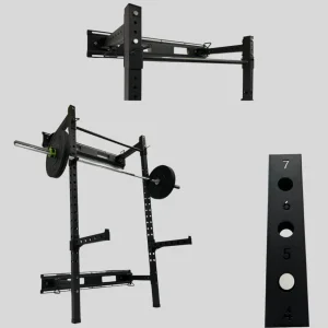 Wall Mounted Folding Squat Power Rack with Spotter Arms and J-Hooks Gym Fitness Equipment