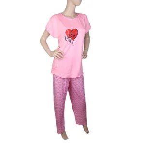 Women's 2 Piece Night Suit - Light Pink