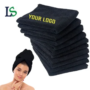 Custom Barber Hairdressing Hotel Spa Sport Fitness Black Cotton Microfiber Hair Salon Towel With logo