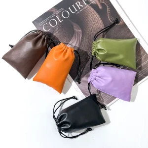 Cosmetics Bags Free Sample PU Leather Drawstring Close Bag Waterproof Leather Pouch for Cosmetics Watch Earphone