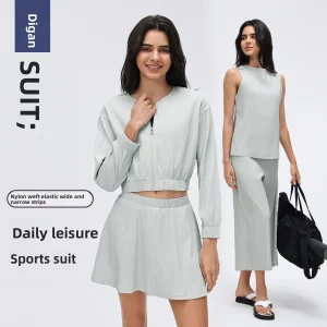 Women's Summer Casual Solid Leisure Sports Suit Neck Sleeveless Sports Vest Loose Wide-Leg Pants Tennis Yoga Two-Piece Quick