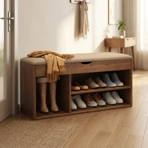 Shoe Storage Bench with Cushioned Seat
