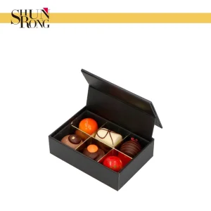 Luxury 6-Piece Chocolate Cardboard Gift Packaging - Black with Golden Paper Dividers