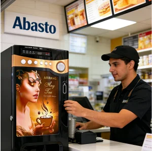 Compact Tabletop Coffee Vending Machine: 3-Button Instant Drinks (Coffee, Tea, Milk) with Cup Dispenser