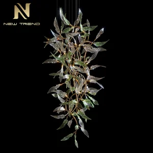 Nature Style Custom Indoor Decoration Inspired Lamp Glass Leaf Brach LED Chandelier