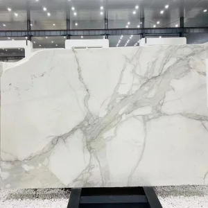 Calacatta White Marble Slab with Elegant Veining and Luxurious Appearance