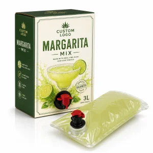Custom Printed 3L Margarita Mix Bag in Box Packaging With Lime Green Inner Pouch and Dispensing Tap for Cocktail Beverage