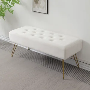 Stylish Luxurious Portable Wooden Waiting Bench Metal Legs Bedroom Entry Shoe Changing Cloakroom Long Sofa Bench For Apartment