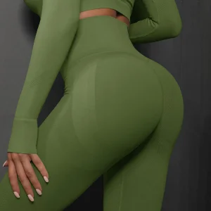 Leggings de yoga de alta cintura sin costuras al por mayor, pantalones de entrenamiento con levantamiento de glúteos personalizados para mujeres, ropa de fitness al por mayor
