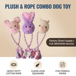 Dog Rope Toy Plush Squeaky Removable Cotton Rope Pets Chew Toys Rabbit OEM ODM Customization Manufacturer Bulk Wholesale