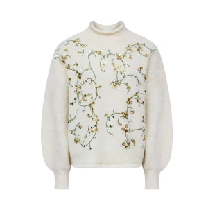 Suéter de Malha Fuzzy com Bordado Floral