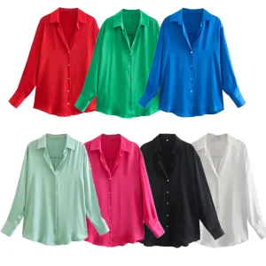 TAOP&amp;ZA 2026 Spring New Arrival Elegant Versatile Solid Vintage Turn-down Collar Long Sleeve Single-Breasted Breathable Button