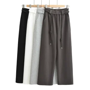 High Quality Wide Legs Ladies Sweatpants Waist Loop Drawstring Back Pocket Elastic Waistband Female Trousers Joggers Women