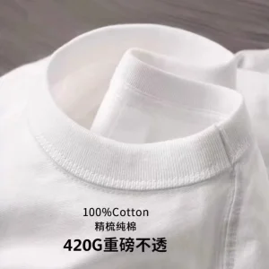 China Manufacturing Custom Men's Heavyweight 420GSM 100% Cotton Boxy Fit T-Shirt with Print Embroidery Logo 1688 Blank Plain Basic T Shirt