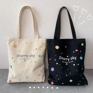 Wholesale Size 34X37Cm Custom Logo Print Black Beige 100% Cotton Canvas Tote Bag