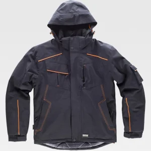 Men Winter Jackets Detachable Hood Black Outwear Waterproof Padded Parka with Contrast Border Trims