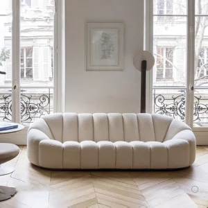 Nordic-style Light Luxury Eco-Friendly Upholstered Lambswool Fabric Three Seat Chesterfield Sofa Pumpkin-shaped Minimalist Sofa
