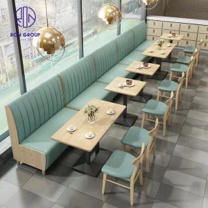 Nordic Mcdonald Modern Green Leather Solid Wood Square Coffee Cafe Commercial Furniture Fast Food Restaurant Table Chair Booth Sofa Furniture