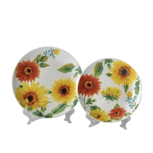 OEM Rustic Hand Painted Sunflower Floral Ceramic Plate Set Factories, Products