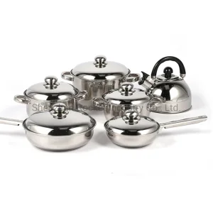 Home Cook Induction Cooker Steel Cover Stainless Steel Cooking Pots Cookware Set with Water Kettle