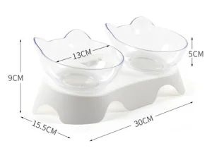 15° Tilted Cat Food Water Bowls with Raised Stand for Neck Protection