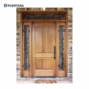 Copper Glazing Residential Wood French Front Entry Door with Sidelights